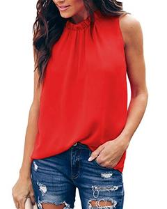 lot 7060 image: Allimy Women Summer Casual Chiffon Tank Tops Blouses Plus Size Work Shirts Tunics Red XL