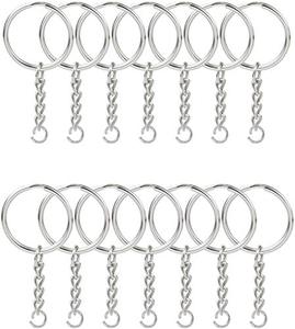 lot 7064 image: KINGFOREST 50PCS Split Key Ring with Chain 1 inch and Jump Rings,Split Key Ring with Chain Silver Color Metal Split Key Chain Ring Parts with Open Jump Ring and Connector.