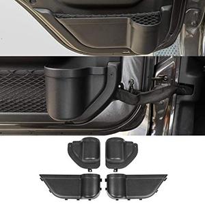 lot 7069 image: Front and Rear Door Organizer Tray For 2018 2019 2020 2021 2022 2023 Jeep Wrangler JL 4XE JLU Rubicon Sport Sahara Gladiator JT Interior Storage Accessories Black (Front Door  Rear Door)