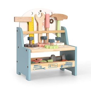 lot 7071 image: ROBUD Mini Wooden Play Tool Workbench Set for Kids Toddlers - Construction Toys Gift for 18 Months 2 3 4 5 Years Old Boys Girls