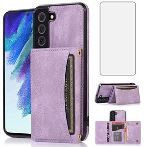 lot 7078 image: Asuwish Phone Case for Samsung Galaxy S22 Plus S22 5G Wallet Cover with Tempered Glass Screen Protector and PU Leather Card Holder Stand Cell Accessories S225G S22plus 22S  S 22 22 Women Purple