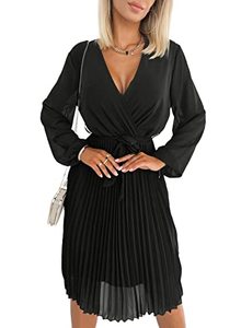 lot 7083 image: FARYSAYS Womens Cocktail Deep V Neck Wrap Mini Dresses Long Sleeve High Waist Dress A-Line Party Outfits for Ladies Black Medium