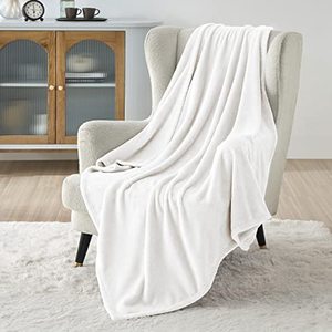 lot 7088 image: Bedsure Fleece Blanket Twin Blanket White - 300GSM Soft Lightweight Plush Cozy Twin Blankets for Bed, Sofa, Couch, Travel, Camping, 60x80 inches