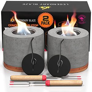 lot 7091 image: 2 Pack Gardenix Decor Concrete Tabletop Fire Pit with Bamboo Base Burns Ethanol and Multiple Fuels 2 Extending Marshmallow Roasting Stick Forks Table Top Fire Pit BowlMini Tabletop Fireplace