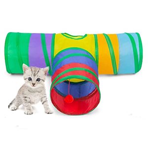 lot 7093 image: Alicedreamsky Cat Tunnel, Collapsible Tube with 1 Play Ball Kitty Toys, 3 Ways Cat Tunnels for Indoor Cats, Puppy, Kitty, Kitten, Rabbit (Rainbow)