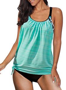 lot 7099 image: Aleumdr Womens Blouson Floral Printed Strappy Tankini T-Back Push Up Swimsuits with Bikini Bottom Drawstring Swimwear Two Piece Bathing Suits Blue X-Large 14 16