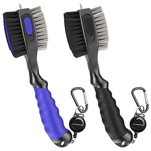 lot 7100 image: THIODOON 2 Pack Golf Club Brushes and Groove Cleaner 2 ft Retractable Zipline Carabiner Oversized Golf Brush Head with Retractable Spike Comfortable Grip Golf Club Cleaner