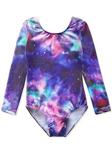 lot 7103 image: HOZIY Long Sleeved Leotards for Girls Gymnastics Sleeve Size 8-9 9-10 8-10 Years Old Purple Galaxy Aqua Blue Hot Pink Sparkle Aurora