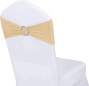 lot 7112 image: Gelozed Spandex Stretch Chair Sashes Bows for Wedding Reception- Universal Elastic Chair Cover Bands with Buckle Slider for Banquet, Party, Hotel Event Decorations Sashes (50, Champagne)
