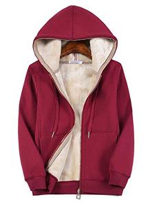 lot 7115 image: PUWEI Womens Warm Sherpa Fleece Lined Zip Up Hooded Sweatshirt Jacket Coat (0586-PurplishRed-L)