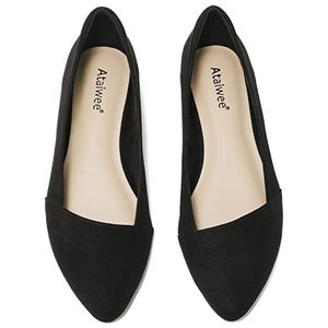 lot 7120 image: Ataiwee Womens Wide Width Flat Shoes, Classic Casual Pointed Suede Cozy Slip on Soft Sole Ballet Flats.(1908076-7,BKMF,8.5 Wide)