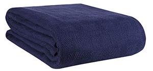 lot 7126 image: GLAMBURG 100% Cotton Bed Blanket, Breathable Bed Blanket Queen Size, Cotton Thermal Blankets Full - Queen Size, Perfect for Layering Any Bed for All Season - Navy Blue
