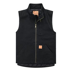 lot 7127 image: FEINION Mens Quilted Lined Vest Zip-up Work Vest Casual Washed Cotton Outwear Sleeveless Jacket (Black, Small)