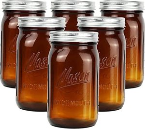 lot 7129 image: Bedoo Amber Wide Mouth Mason Jars 32 oz with Lids and Bands 6 PACK, Quart Mason Jars with Airtight Lids, Clear Glass Mason Jars (Set of 6) (Wide Mouth)