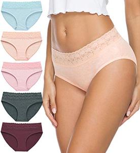 lot 7136 image: AYMEFF Womens Underwear Cotton Bikini Panties Lace Soft Hipster Panty Ladies Stretch Full Briefs 5 Pack