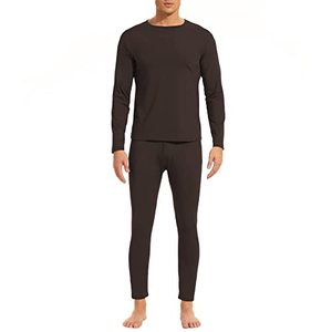 lot 7141 image: Zando Mens Long Johns Thermal Underwear Set Fleeced Lined Base Layer Men Cold Weather Mens Long Sleeve Thermal Shirt and Bottom Heated Base Layer Thermal Shitrs for Men Brown Medium