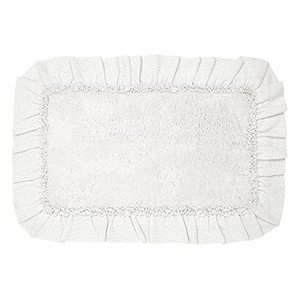 lot 7142 image: VHC Brands Burlap Ruffled Bath Mat, Antique White, 20x30