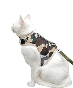 lot 7148 image: Yizhi Miaow Cat Harness and Leash Set for Walking Escape Proof, Adjustable Cat Vest Harness, Padded Stylish Cat Walking Jackets, Camo Green, Small