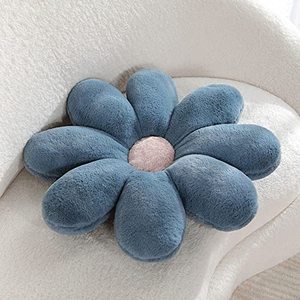 lot 7155 image: Faux Fur Flower Pillow Super Soft and Cute Floor Pillow Flower Shaped Decorative Throw Pillow Comfortable Seat Cushion Plush Flower Cushion (23.6inch, Blue)