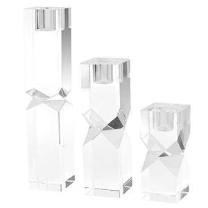 lot 7157 image: DONOUCLS Crystal Candlestick Holders Set of 3, Clear Crystal Taper Candle Holder, Table Centerpieces for Home Party and Wedding Decoration(3.95.97.9 Tall)