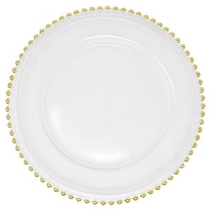 lot 7160 image: Ms Lovely Clear Glass Charger 12.6 Inch Dinner Plate With Beaded Rim - Set of 4 - Gold