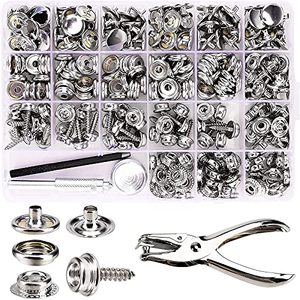 lot 7163 image: 274 Piece Canvas Snap Kit, TwoWin Marine Grade Stainless Steel Snaps Press Stud Cap for Boat Cover, Leather Snap Fasteners Kit with Material Hole Punch and Setting Tools80set