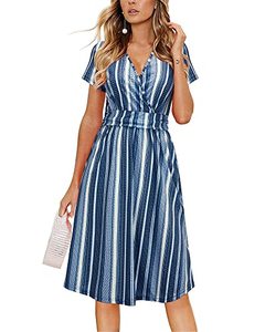 lot 7173 image: OUGES Womens Summer Short Sleeve V-Neck Floral Short Party Dress with Pockets Summer Dress 2023(FloralZ18-419,L)