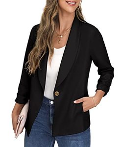 lot 7174 image: ONLYSTORY Womens Blazer Jackets for Women 34 Ruched Sleeve Work Casual Lightweight Blazer with Pockets Black-16