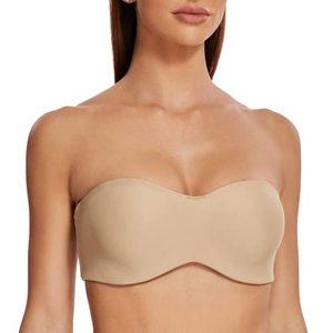 lot 7177 image: MELENECA Womens Strapless Bra for Large Bust Minimizer Unlined Bandeau with Underwire Beige 36C