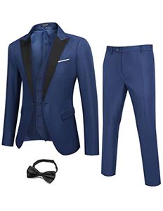 lot 7189 image: COOFANDY Men Tuxedo Suit Set Slim Fit Jacket Vest Pants & Tie Set Casual Suit Jacket Navy Blue
