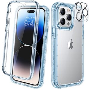 lot 7198 image: Diaclara Designed for iPhone 14 Pro Max Case 6.7 Inch, Full Body 360 Case 2023 Upgraded wBuilt-in Touch Sensitive Screen Protector9H Tempered Glass Camera Lens Protector (Clear Blue)