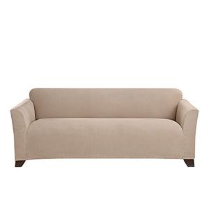 lot 7206 image: SureFit Sure Home Dcor Stretch Morgan One Piece Slipcover, Form Fit, PolyesterSpandex, Machine Washable, Khaki Color, Sofa Box Cushion