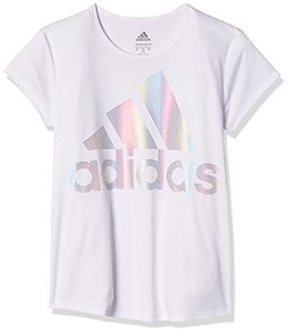 lot 7210 image: adidas Girls Big Short Sleeve Scoop Neck Tee T-Shirt, White BOS Foil Rainbow, Medium