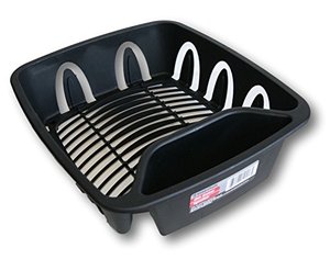 lot 7211 image: Essentials Small Dish Drainer - Black Plastic -13.75 Inches