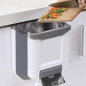 lot 7212 image: HUAPPNIO Kitchen Trash Can Plastic Collapsible 2 Gallon Wall Mounted for Cabinet Door Hanging Garbage Bin White