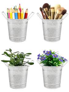 lot 7225 image: yaartz Galvanized Metal Bucket FlowerPots, Succulent Pots Vintage Rustic Farmhouse Decor (5 inches, Set of 4)