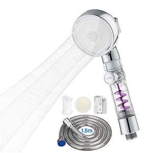 lot 7234 image: High Pressure Shower Heads With Hose, Detachable Shower Head with ONOFF Botton & 3 Setting, RV Handheld Water Saving Hydro Jet Showerhead with Turbo Charger and Filter, 2 Replaceable Panels, Chromed