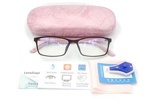 lot 7235 image: Women Anti Blue Light Glasses Block Eye Strain Glare with Case Tester, Gaming Computer Glasses Blue Light Block Glasses Filter UV Blocker Clear Lens Small Face Narrow Rectangle Nerd Frame Pink Black