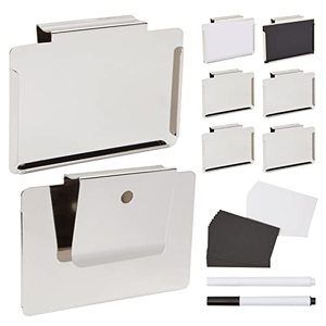 lot 7236 image: 8 Pack White Clip On Metal Label Holders for Storage Bins, Baskets, w 8 Black and 8 White Inserts, 1 Black and 1 White Marker, for Pantry, Linen Closet, Laundry Room Organization (26 Pieces Total)