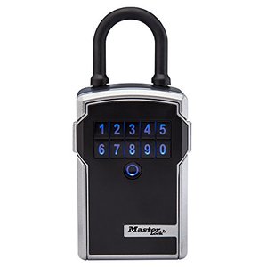 lot 7240 image: Master Lock Lock Box, Electronic Portable Key Safe, Bluetooth iOSAndroid App and Keypad Codes, 3-14 in. Wide