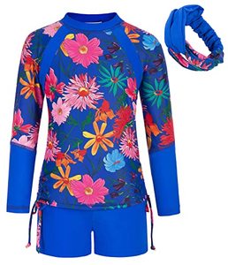lot 7244 image: GRACE KARIN Girls Rash Guard Swimwear Long Sleeve Swimsuit Set 2-Piece Bathing Suit Blue 12Y