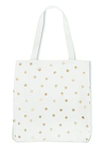 lot 7245 image: Kate Spade New York Canvas Tote Bag for Women, Cute Tote Bag for School or Teacher, Canvas Beach Bag, Book Tote with Pocket, Gold Dot with Script