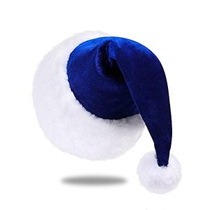 lot 7250 image: Eoocan Santa Hat, Santa Hat for Adults, Unisex Velvet Comfort Blue Christmas Hat Hats Extra Thicken Classic Plush for Christmas New Year Festive Holiday Party Supplies