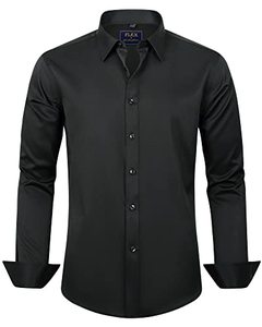 lot 7253 image: J.Ver Mens Dress Shirts Solid Long Sleeve Stretch Wrinkle-Free Shirt Regular Fit Casual Button Down Shirts Black Medium