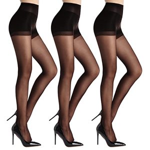 lot 7257 image: HA WA Black Tights for Women, 3 Pairs Sheer Tights with Control Top Pantyhose