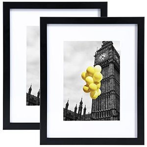 lot 7258 image: BSRHOME 8x10 Picture Frame with Glass, Display Pictures 5x7 with Mat or 8x10 Without Mat for Tabletop Display and Wall Mounting, Set of 2Black