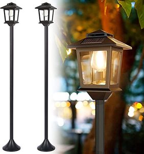 lot 7262 image: 63 Solar Lamp Post Lights Outdoor 2 Pack ,Aluminum Floor Lamp,Waterproof Solar Powered Lights for Garden, Pathway, Yard, Front Back Door, Warm White Solar Post Light,Replaceable Bulb, Decoration
