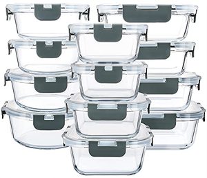lot 7263 image: M MCIRCO 24-Piece Glass Food Storage Containers with Upgraded Snap Locking Lids,Glass Meal Prep Containers Set - Airtight Lunch Containers, Microwave, Oven, Freezer and Dishwasher