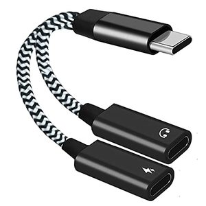 lot 7267 image: HLDInie USB Type C to Dual USB C Female Audio Connector Headphone and Type C Charging Adapter Splitter Music 2 in 1 Aux Cable (Black)