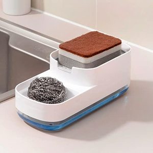 lot 7269 image: Dish Soap Dispenser, Soap Pump Dispenser for Kitchen, Sponge Holder Sink Dish Washing Soap Dispenser (White)